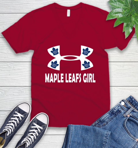 NHL Toronto Maple Leafs Girl Under Armour Hockey Sports V-Neck T-Shirt 7