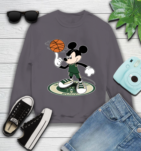 NBA Basketball Milwaukee Bucks Cheerful Mickey Disney Shirt Youth Sweatshirt 5