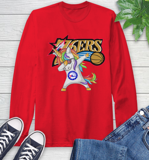 Philadelphia 76ers NBA Basketball Funny Unicorn Dabbing Sports Long Sleeve T-Shirt 10