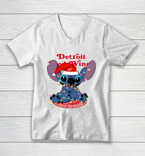 Detroit Red Wings NHL Hockey noel stitch Christmas V-Neck T-Shirt