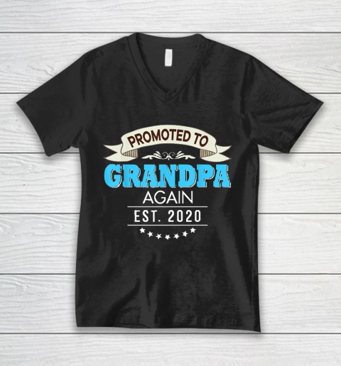 Grandpa Funny Gift Apparel  Promoted To Grandpa Again Est 2020 New Dad Father V-Neck T-Shirt