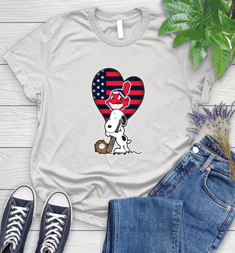 Cleveland Indians MLB Baseball The Peanuts Movie Adorable Snoopy Women's T-Shirt