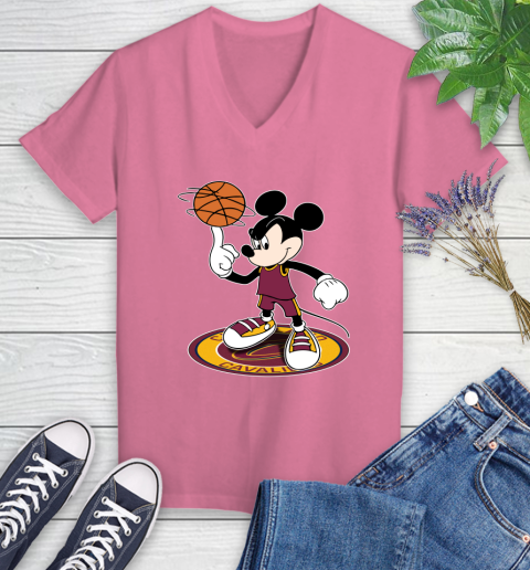 NBA Basketball Cleveland Cavaliers Cheerful Mickey Disney Shirt Women's V-Neck T-Shirt 11