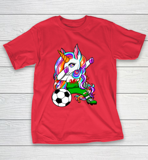 Dabbing Unicorn Wales Soccer Fan Jersey Welsh Football Lover T-Shirt 10