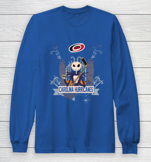 NHL Carolina Hurricanes Hockey Jack Skellington Halloween Long Sleeve T-Shirt 6