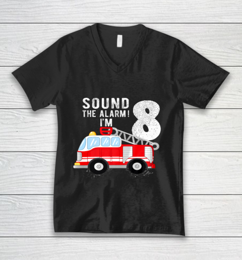 Kids Firefighter 8th Birthday Boy 8 Year Old Fire Truck V-Neck T-Shirt
