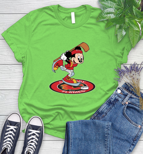 NHL Hockey Calgary Flames Cheerful Mickey Disney Shirt Women's T-Shirt 10