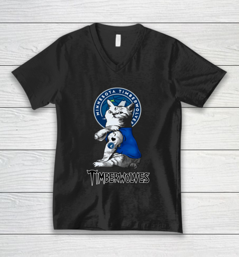 NBA Basketball My Cat Loves Minnesota Timberwolves V-Neck T-Shirt