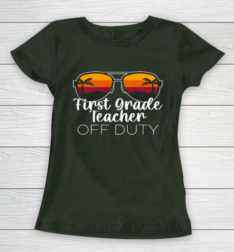 1st Grade Teacher Off Duty Sunglasses Beach Sunset Women's T-Shirt 4