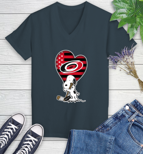 Carolina Hurricanes NHL Hockey The Peanuts Movie Adorable Snoopy Women's V-Neck T-Shirt 8