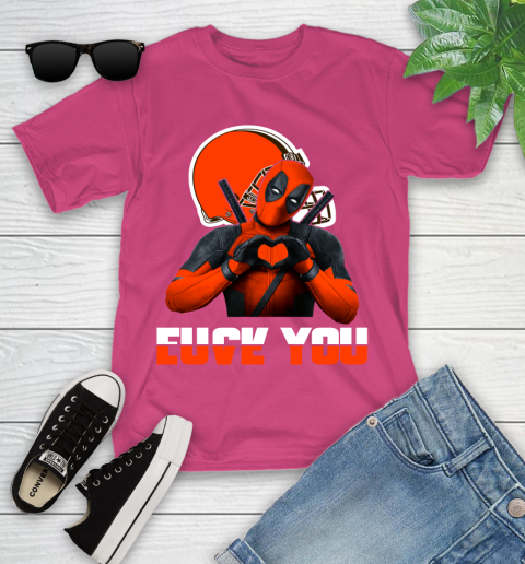 NHL Cleveland Browns Deadpool Love You Fuck You Football Sports Youth T-Shirt 11