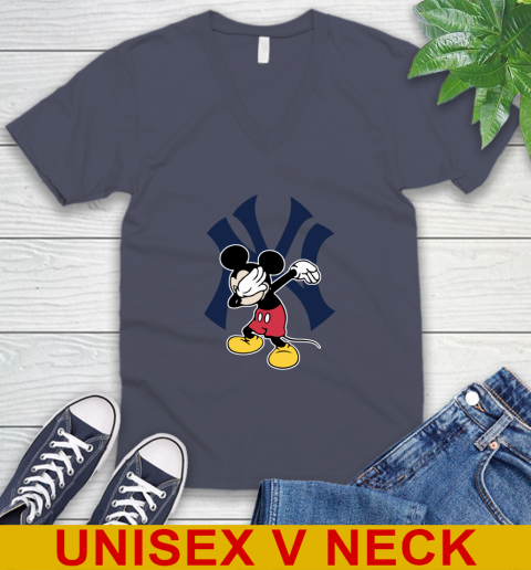New York Yankees MLB Baseball Dabbing Mickey Disney Sports V-Neck T-Shirt 8