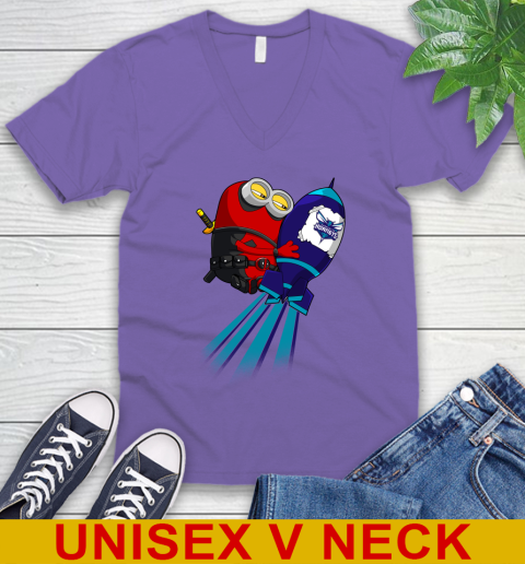 NBA Basketball Charlotte Hornets Deadpool Minion Marvel Shirt V-Neck T-Shirt 8