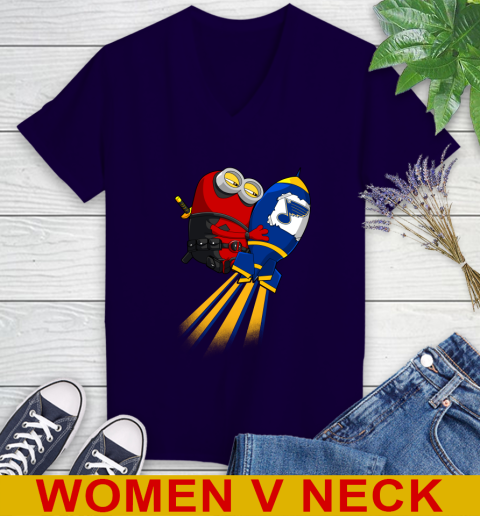 NHL Hockey St.Louis Blues Deadpool Minion Marvel Shirt Women's V-Neck T-Shirt 3