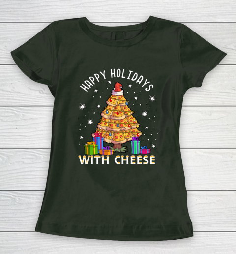 Happy Holidays With Cheese Shirt Pizza Christmas Tree Women's T-Shirt 14