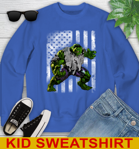 Chicago White Sox Hulk Marvel Avengers MLB Baseball American Flag Youth Sweatshirt 6