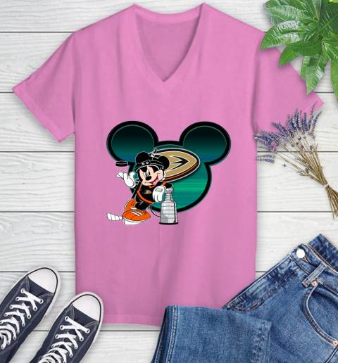 NHL Anaheim Ducks Stanley Cup Mickey Mouse Disney Hockey T Shirt Women's V-Neck T-Shirt 14