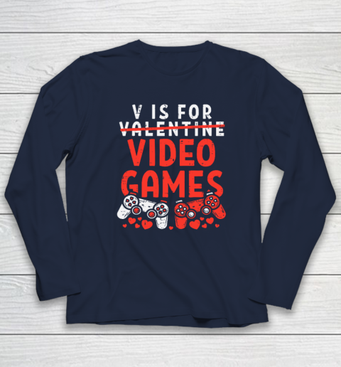 V Is For Video Games Funny Valentines Day Gamer Long Sleeve T-Shirt 2