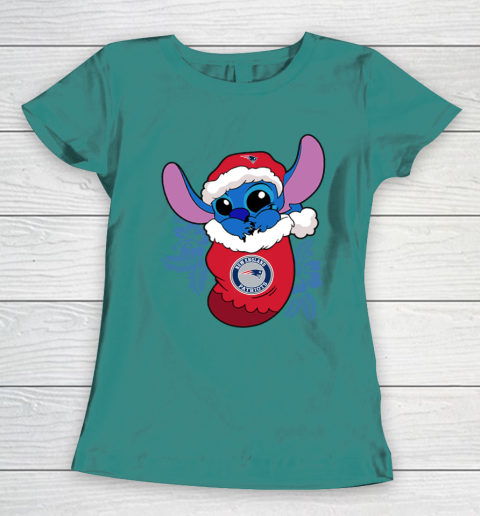 New England Patriots Christmas Stitch In The Sock Funny Disney NFL Women's T-Shirt 12