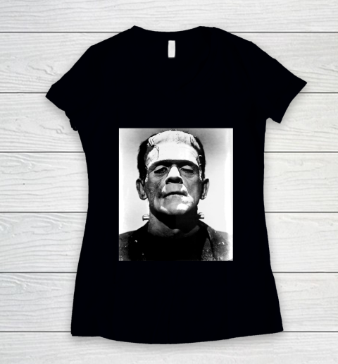 Classic Halloween Monster Poster Horror Movie Frankenstein Women's V-Neck T-Shirt