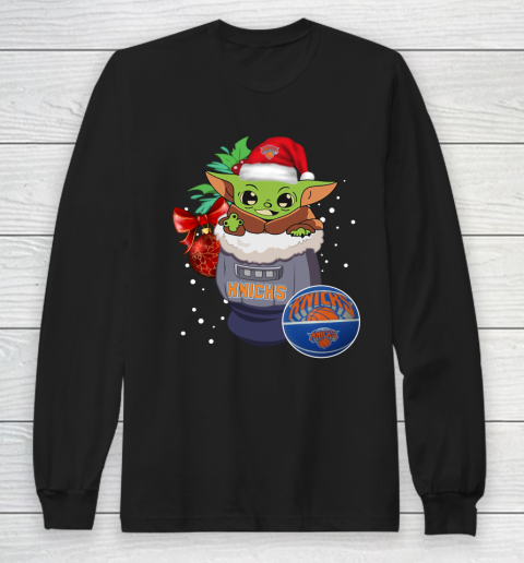 New York Knicks Christmas Baby Yoda Star Wars Funny Happy NBA Long Sleeve T-Shirt