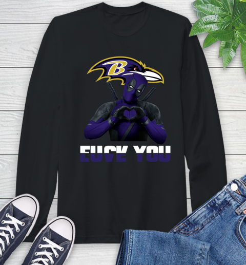 NHL Baltimore Ravens Deadpool Love You Fuck You Football Sports Long Sleeve T-Shirt