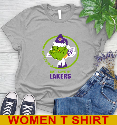 Los Angeles Lakers NBA Christmas Grinch I Hate People But I Love My Favorite Basketball Team Women's T-Shirt 5