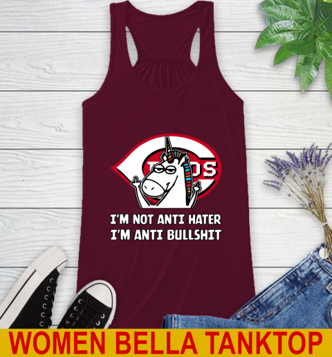 Cincinnati Reds MLB Baseball Unicorn I'm Not Anti Hater I'm Anti Bullshit Racerback Tank 3