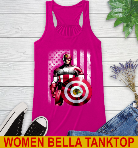 Chicago Blackhawks NHL Hockey Captain America Marvel Avengers American Flag Shirt Racerback Tank 6