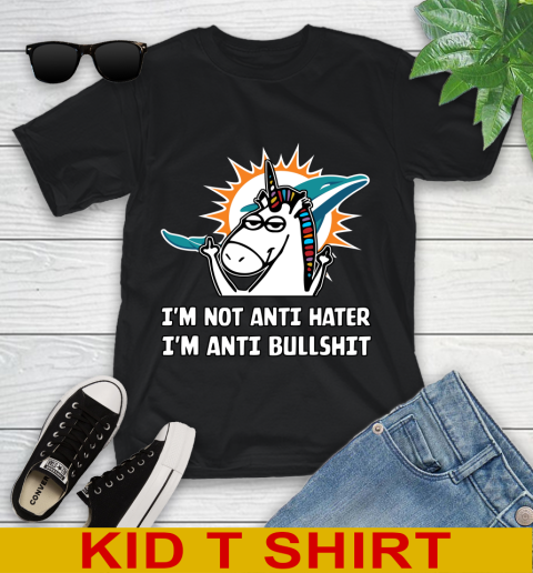 Miami Dolphins NFL Football Unicorn I'm Not Anti Hater I'm Anti Bullshit Youth T-Shirt 2