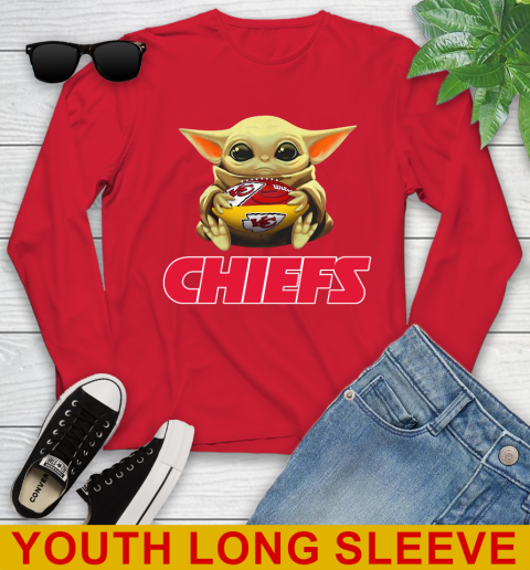 NFL Football Kansas City Chiefs Baby Yoda Star Wars Shirt Youth Long Sleeve 11