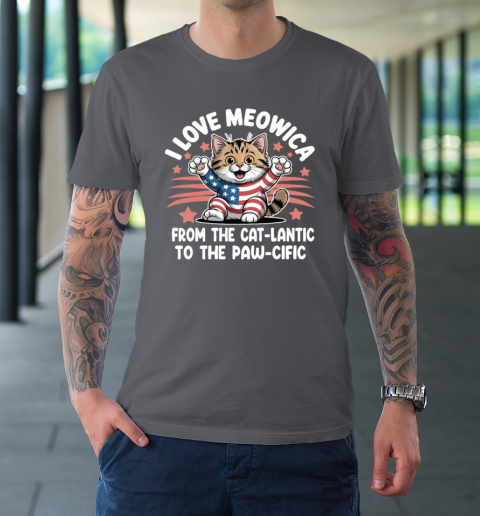 Patriotic Cat I Love Meowica USA Flag 4th of July Funny Cat Lover T-Shirt 5