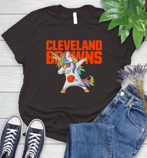 Cleveland Browns NFL Football Funny Unicorn Dabbing Sports Women's T-Shirt 8