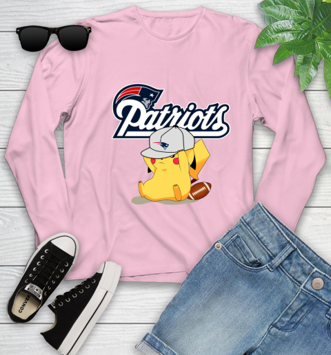 NFL Pikachu Football Sports New England Patriots Youth Long Sleeve 10