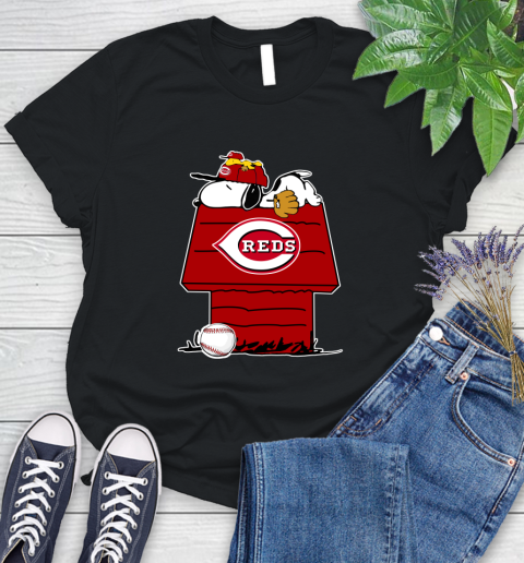 MLB Cincinnati Reds Snoopy Woodstock The Peanuts Movie Baseball T Shirt Women's T-Shirt 2