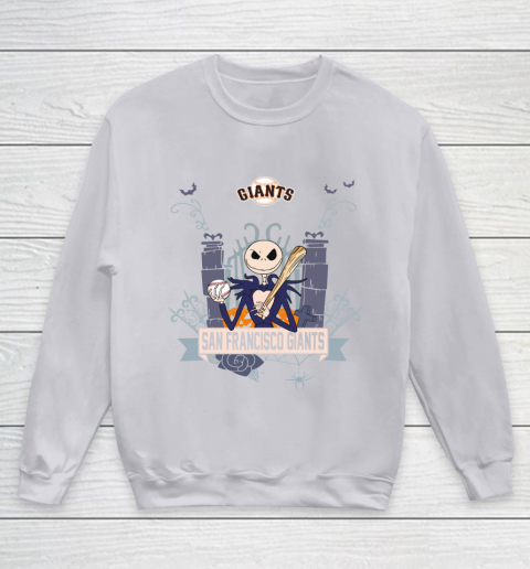 MLB San Francisco Giants Baseball Jack Skellington Halloween Youth Sweatshirt 3