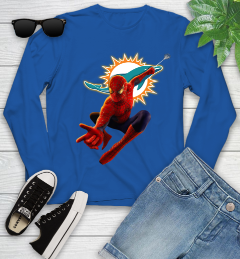 NFL Spider Man Avengers Endgame Football Miami Dolphins Youth Long Sleeve 9