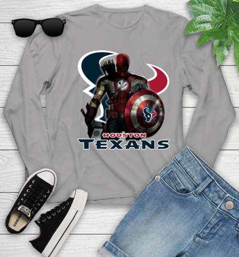 NFL Captain America Thor Spider Man Hawkeye Avengers Endgame Football Houston Texans Youth Long Sleeve 5