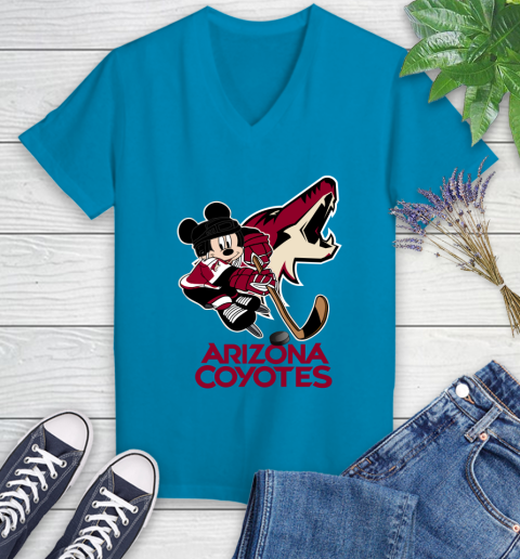 NHL Arizona Coyotes Mickey Mouse Disney Hockey T Shirt Women's V-Neck T-Shirt 7