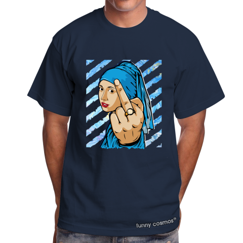 Air Jordan 11 UNC Lows Matching Sneaker Tshirt The Girl With The Pearl Earing Middle Finger Blue and White Jordan Shirt