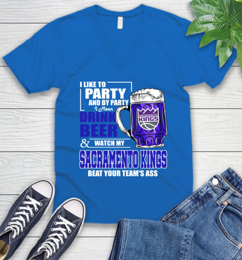 NBA Drink Beer and Watch My Sacramento Kings Beat Your Team's Ass Basketball V-Neck T-Shirt 5