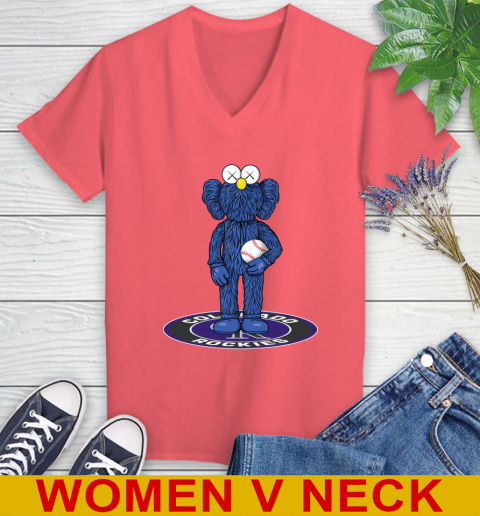 MLB Baseball Colorado Rockies Kaws Bff Blue Figure Shirt Women's V-Neck T-Shirt 7