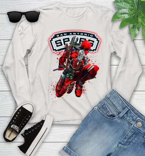 NBA Deadpool Marvel Comics Sports Basketball San Antonio Spurs Youth Long Sleeve