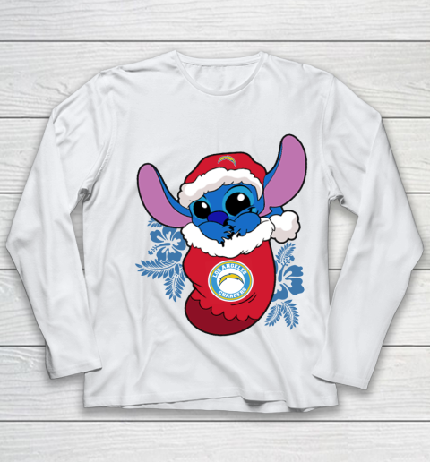 Los Angeles Chargers Christmas Stitch In The Sock Funny Disney NFL Youth Long Sleeve 2