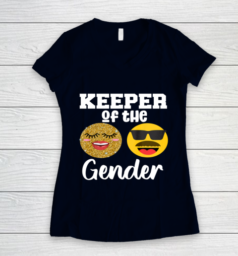 Keeper of the Gender Staches or Lashes Gender Reveal Party Women's V-Neck T-Shirt 2