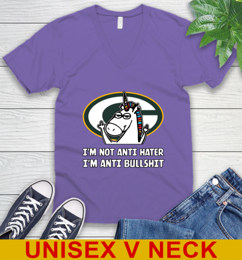 Green Bay Packers NFL Football Unicorn I'm Not Anti Hater I'm Anti Bullshit V-Neck T-Shirt 9