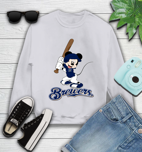MLB Baseball Milwaukee Brewers Cheerful Mickey Mouse Shirt Youth Sweatshirt 4