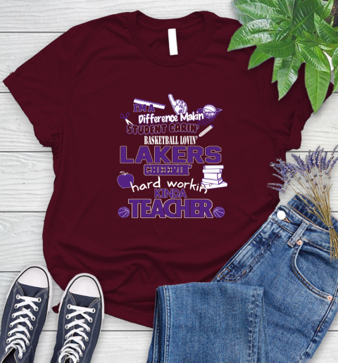 Los Angeles Lakers NBA I'm A Difference Making Student Caring Basketball Loving Kinda Teacher Women's T-Shirt 7