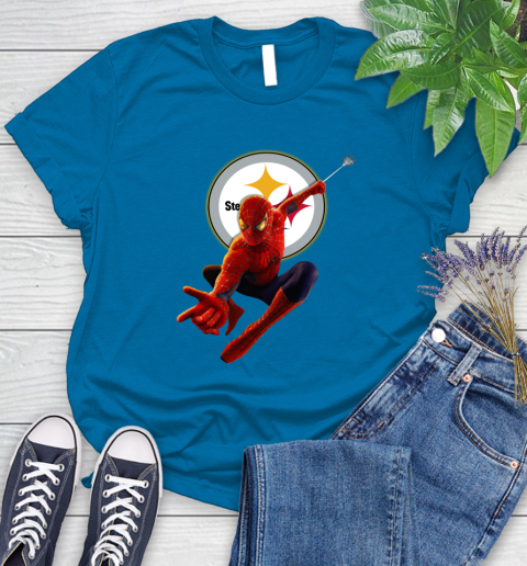 NFL Spider Man Avengers Endgame Football Pittsburgh Steelers Women's T-Shirt 7