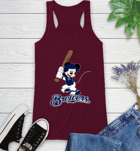 MLB Baseball Milwaukee Brewers Cheerful Mickey Mouse Shirt Racerback Tank 3